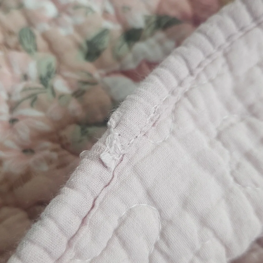 Patchwork Rag Quilt XL Queen Pink Floral Cotton Reversible Shabby Cottage 91x99